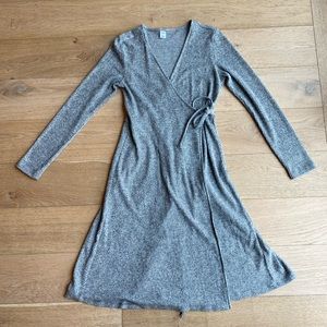 Old Navy Ribbed Gray Sweater Wrap Dress